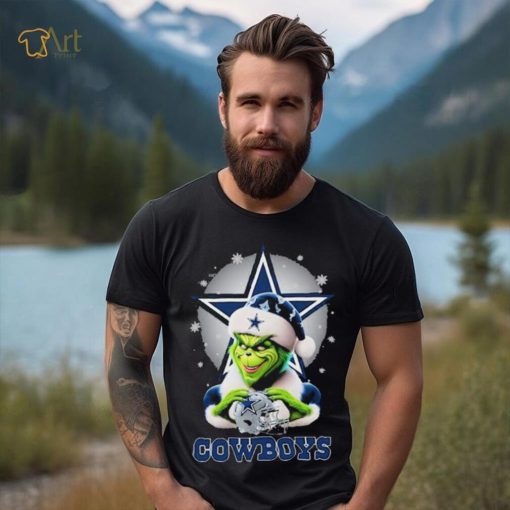 Grinch Hat Santa Dallas Cowboys Helmet Logo Merry Christmas Shirt