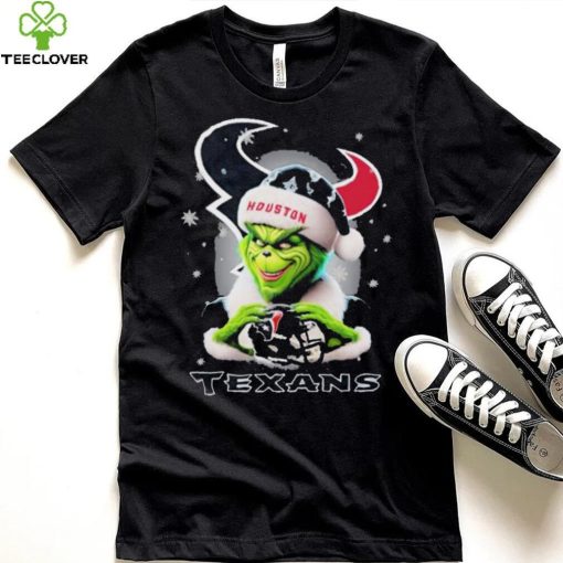 Grinch Hat Santa Houston Texans Helmet Logo Merry Christmas Shirt