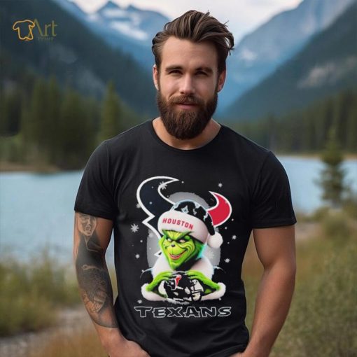 Grinch Hat Santa Houston Texans Helmet Logo Merry Christmas Shirt