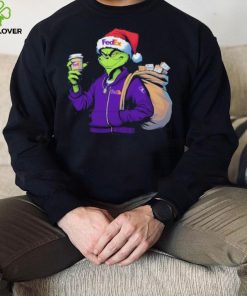 Grinch Hat Santa Hug Coffee FedEx Logo Christmas Shirt