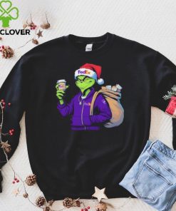 Grinch Hat Santa Hug Coffee FedEx Logo Christmas Shirt