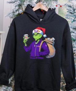 Grinch Hat Santa Hug Coffee FedEx Logo Christmas Shirt