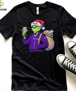 Grinch Hat Santa Hug Coffee FedEx Logo Christmas Shirt