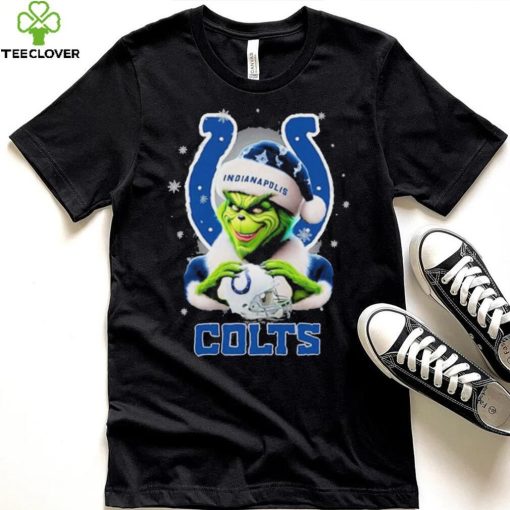 Grinch Hat Santa Indianapolis Colts Helmet Logo Merry Christmas Shirt
