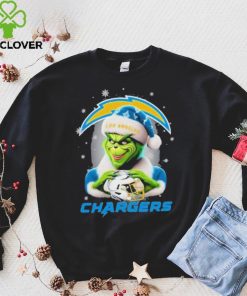 Grinch Hat Santa Los Angeles Chargers Helmet Logo Merry Christmas Shirt