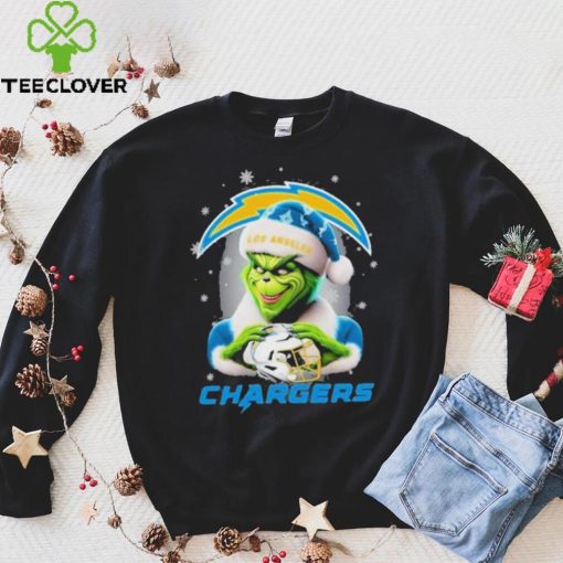 Grinch Hat Santa Los Angeles Chargers Helmet Logo Merry Christmas Shirt
