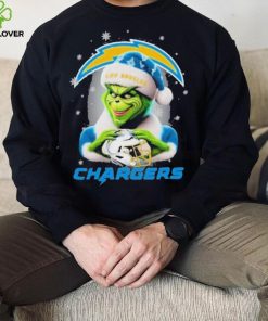 Grinch Hat Santa Los Angeles Chargers Helmet Logo Merry Christmas Shirt