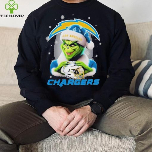 Grinch Hat Santa Los Angeles Chargers Helmet Logo Merry Christmas Shirt