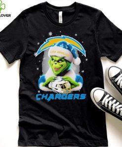 Grinch Hat Santa Los Angeles Chargers Helmet Logo Merry Christmas Shirt