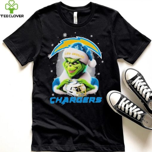 Grinch Hat Santa Los Angeles Chargers Helmet Logo Merry Christmas Shirt