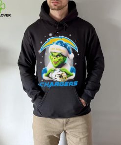 Grinch Hat Santa Los Angeles Chargers Helmet Logo Merry Christmas Shirt