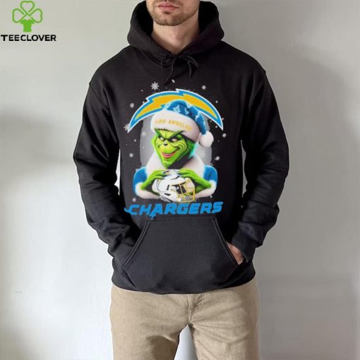 Grinch Hat Santa Los Angeles Chargers Helmet Logo Merry Christmas Shirt
