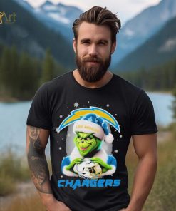 Grinch Hat Santa Los Angeles Chargers Helmet Logo Merry Christmas Shirt