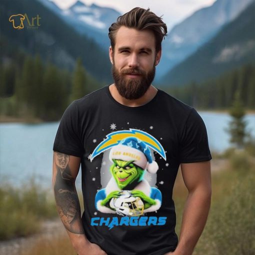 Grinch Hat Santa Los Angeles Chargers Helmet Logo Merry Christmas Shirt