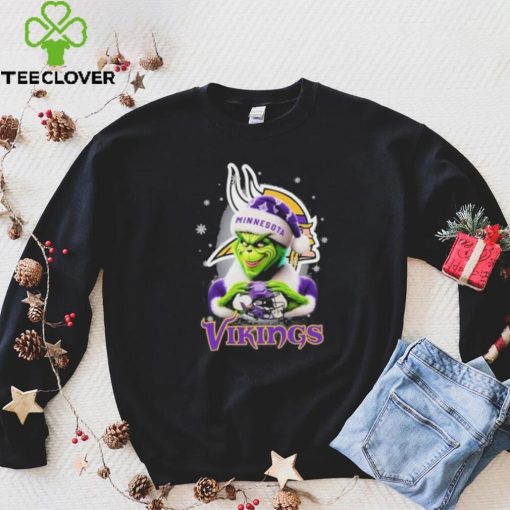 Grinch Hat Santa Minnesota Vikings Helmet Logo Merry Christmas Shirt