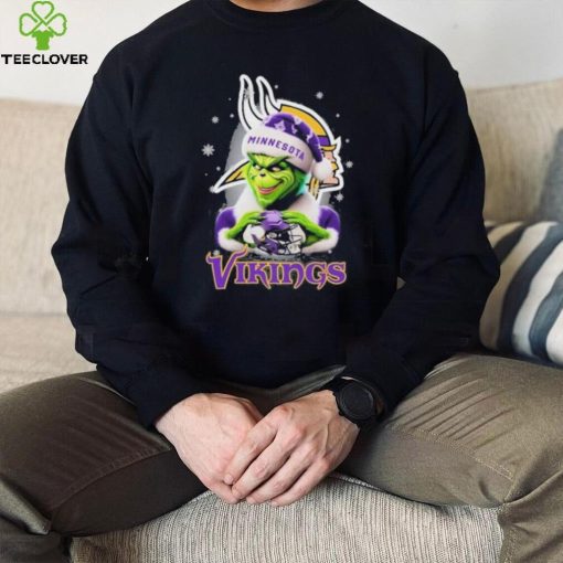 Grinch Hat Santa Minnesota Vikings Helmet Logo Merry Christmas Shirt