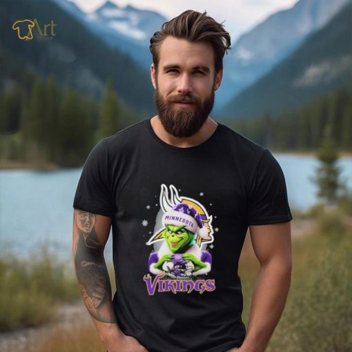 Grinch Hat Santa Minnesota Vikings Helmet Logo Merry Christmas Shirt