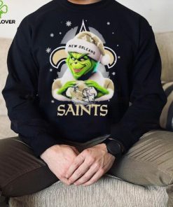 Grinch Hat Santa New Orleans Saints Helmet Logo Merry Christmas Shirt