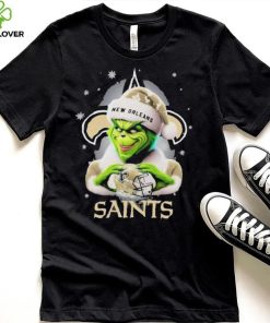 Grinch Hat Santa New Orleans Saints Helmet Logo Merry Christmas Shirt