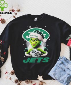 Grinch Hat Santa New York Jets Helmet Logo Merry Christmas Shirt