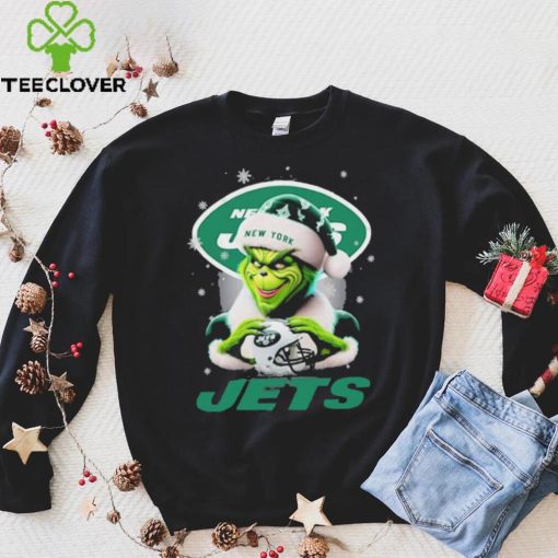 Grinch Hat Santa New York Jets Helmet Logo Merry Christmas Shirt