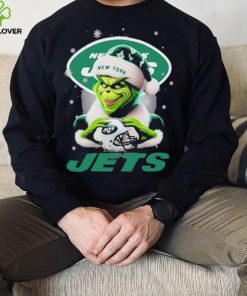 Grinch Hat Santa New York Jets Helmet Logo Merry Christmas Shirt