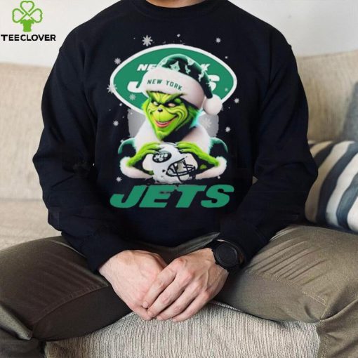 Grinch Hat Santa New York Jets Helmet Logo Merry Christmas Shirt