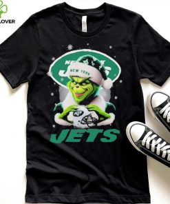 Grinch Hat Santa New York Jets Helmet Logo Merry Christmas Shirt
