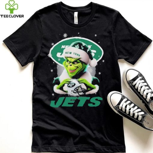 Grinch Hat Santa New York Jets Helmet Logo Merry Christmas Shirt