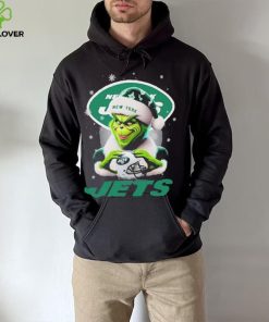 Grinch Hat Santa New York Jets Helmet Logo Merry Christmas Shirt