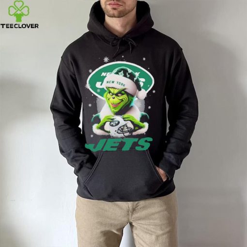 Grinch Hat Santa New York Jets Helmet Logo Merry Christmas Shirt