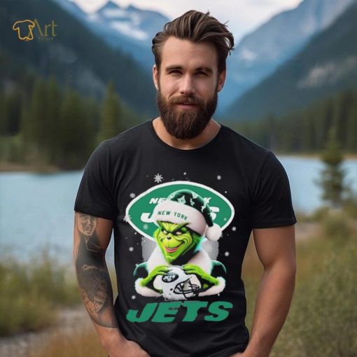 Grinch Hat Santa New York Jets Helmet Logo Merry Christmas Shirt