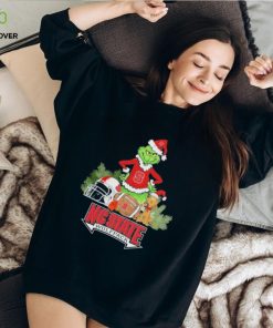 Grinch Hat Santa and Dog Rugby Helmet NC State Wolfpack Logo Merry Christmas Shirt