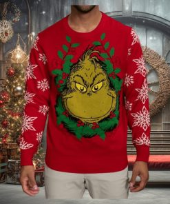 Grinch Head Wreath Ugly Christmas Sweater