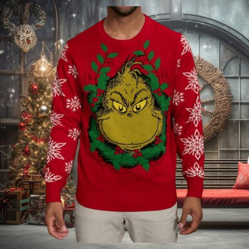 Grinch Head Wreath Ugly Christmas Sweater