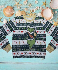 Grinch Holding Jameson Irish Whiskey Ugly Christmas Sweater