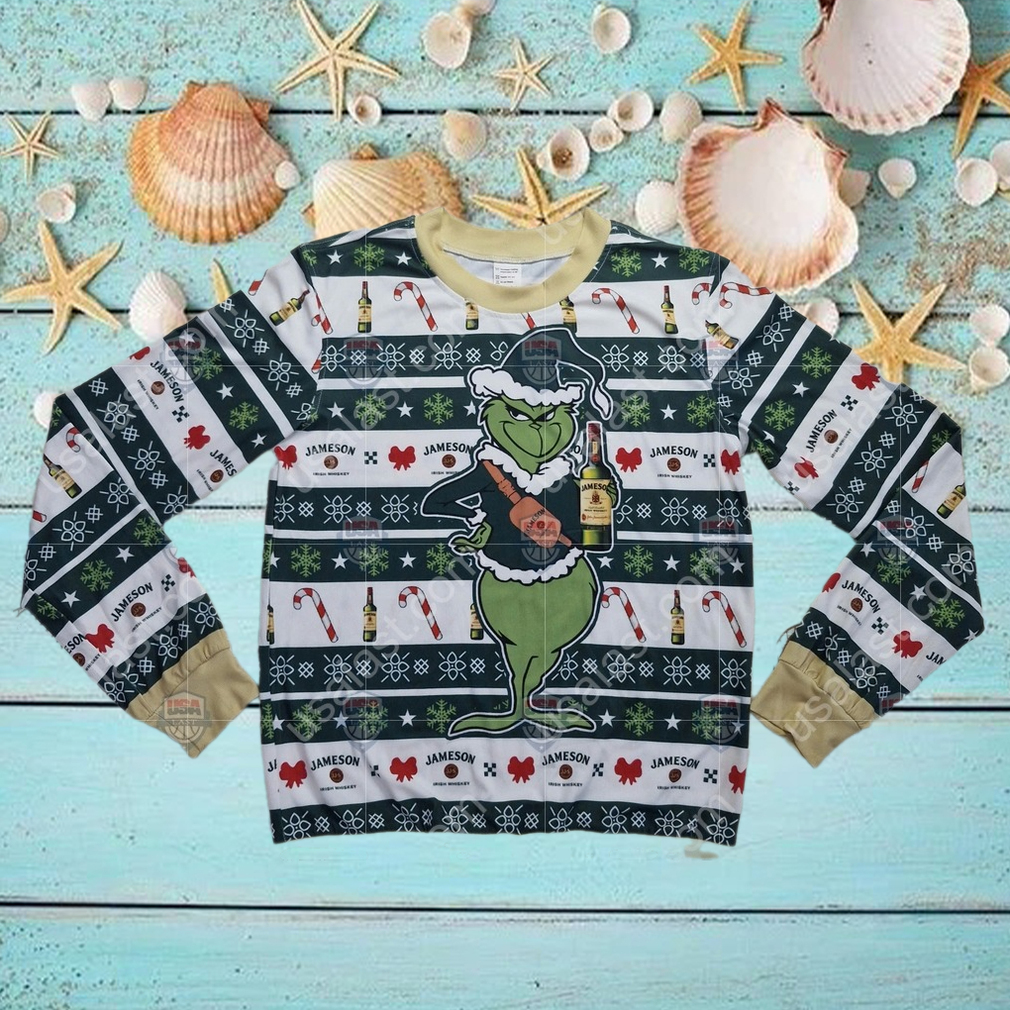 Grinch Holding Jameson Irish Whiskey Ugly Christmas Sweater Grinch Holding Jameson Irish Whiskey Ugly Christmas Sweater