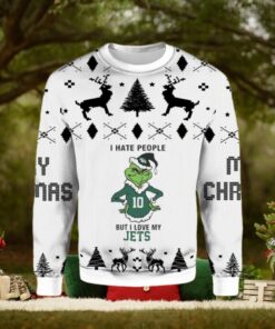 Grinch I Hate People But I Love My New York Jets Ugly Christmas Holiday Sweater