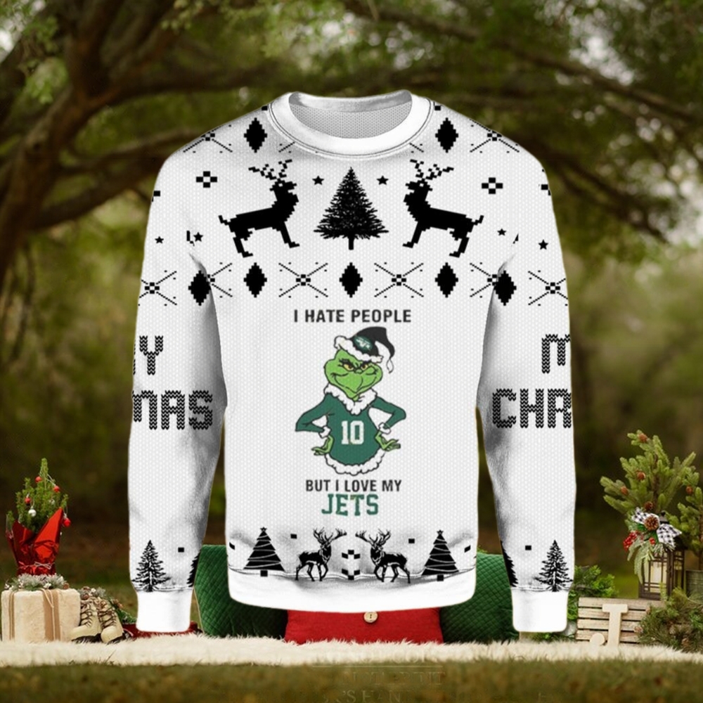 Grinch I Hate People But I Love My New York Jets Ugly Christmas Holiday Sweater Grinch I Hate People But I Love My New York Jets Ugly Christmas Holiday Sweater