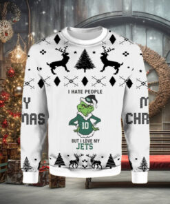Grinch I Hate People But I Love My New York Jets Ugly Christmas Holiday Sweater