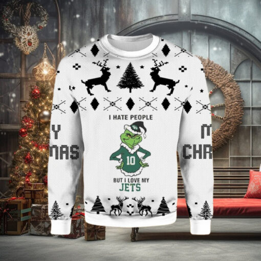 Grinch I Hate People But I Love My New York Jets Ugly Christmas Holiday Sweater
