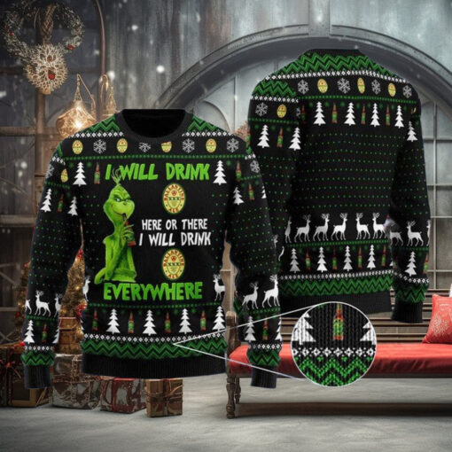 Grinch I Will Drink Ballantine XXX Ale Everywhere For Christmas Gifts Ugly Christmas Wool Knitted Sweater