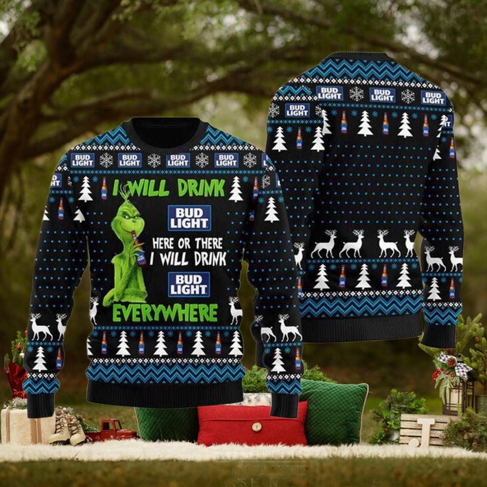 Grinch I Will Drink Bud Light Everywhere For Christmas Gifts Ugly Xmas Wool Knitted Sweater Grinch I Will Drink Bud Light Everywhere For Christmas Gifts Ugly Xmas Wool Knitted Sweater