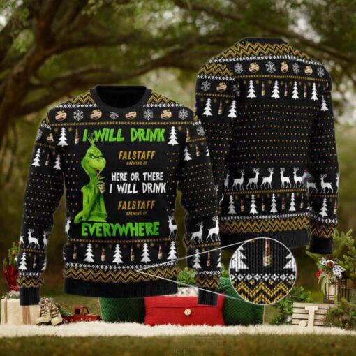 Grinch I Will Drink Falstaff Beer Everywhere Christmas Ugly Sweater