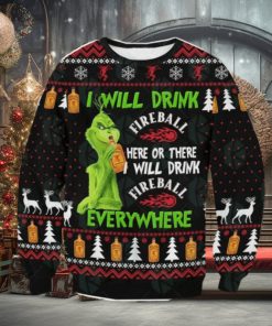 Grinch I Will Drink Fireball Everywhere Ugly Christmas Sweater