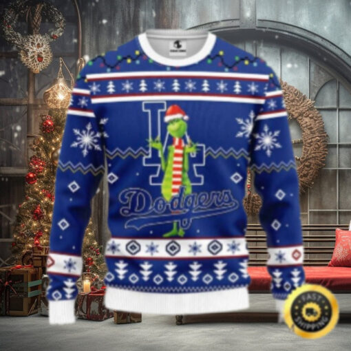 Grinch In Santa Hat Dodgers Ugly Christmas Sweater