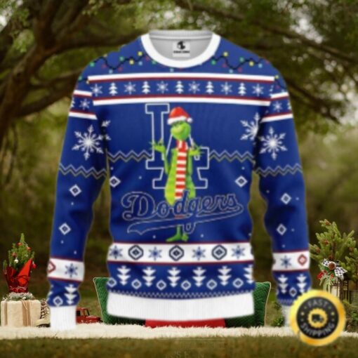 Grinch In Santa Hat Dodgers Ugly Christmas Sweater