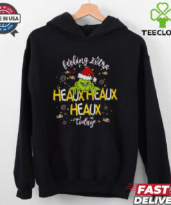 Grinch LSU Tigers Feeling Extra Heaux Heaux Today Christmas 2024 T-shirt with a fun and festive holiday design.