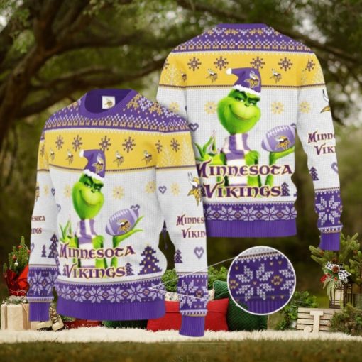Grinch Minnesota Vikings 3D Ugly Christmas Sweater