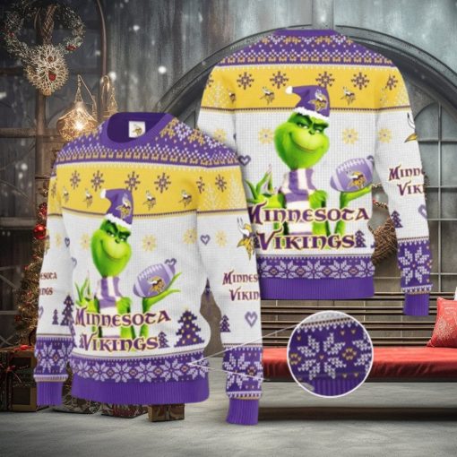 Grinch Minnesota Vikings 3D Ugly Christmas Sweater